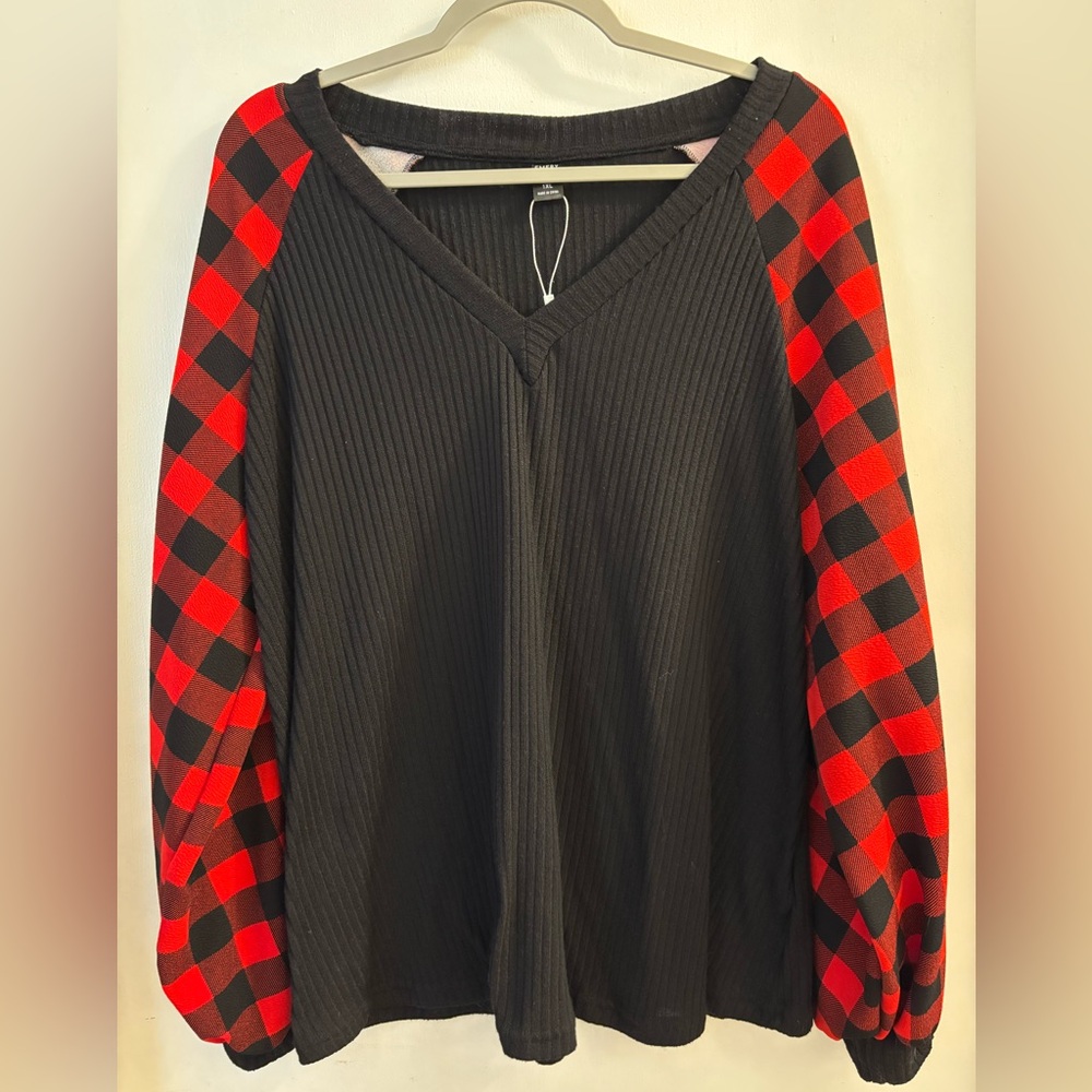 Emery Rose Black Ribbed Sweater 1XL
